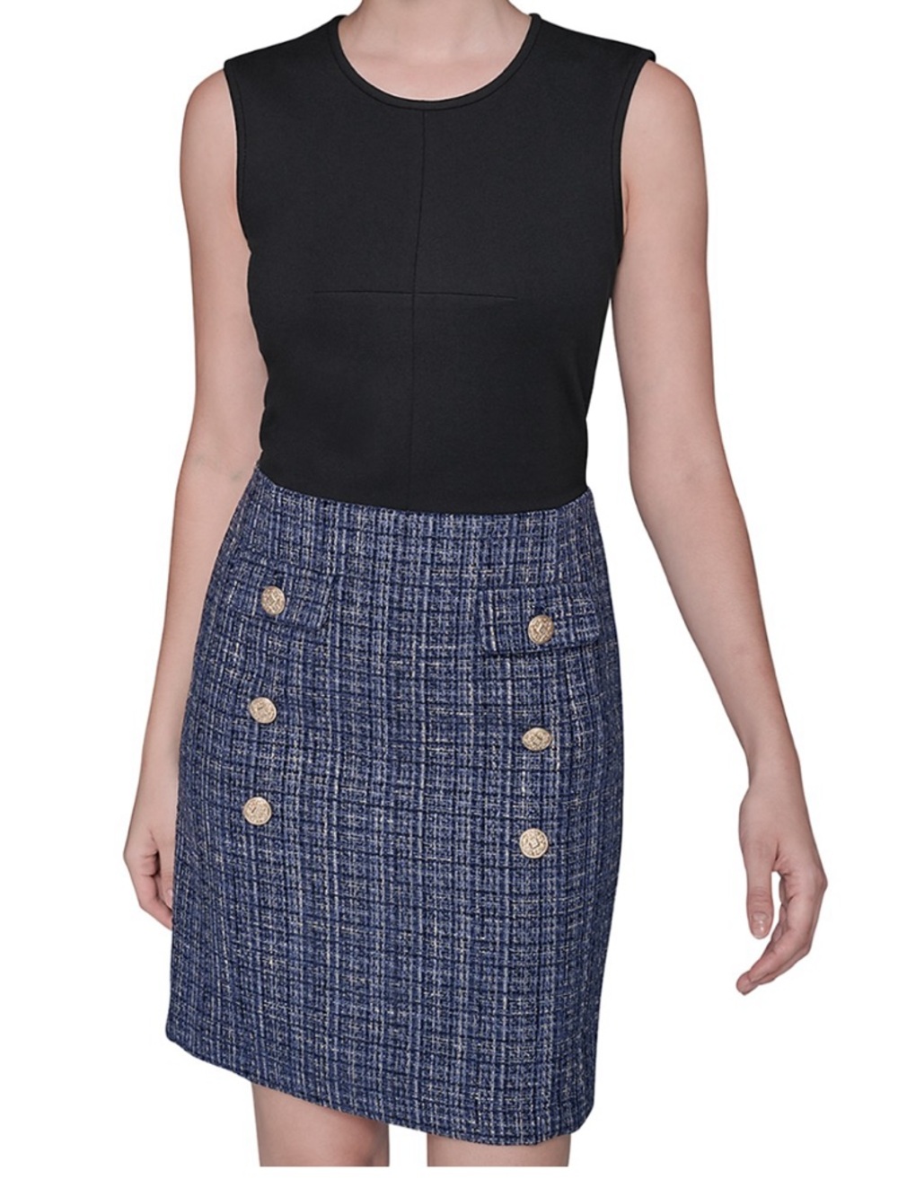 Karl Lagerfeld Navy Tweed Button-Front dress